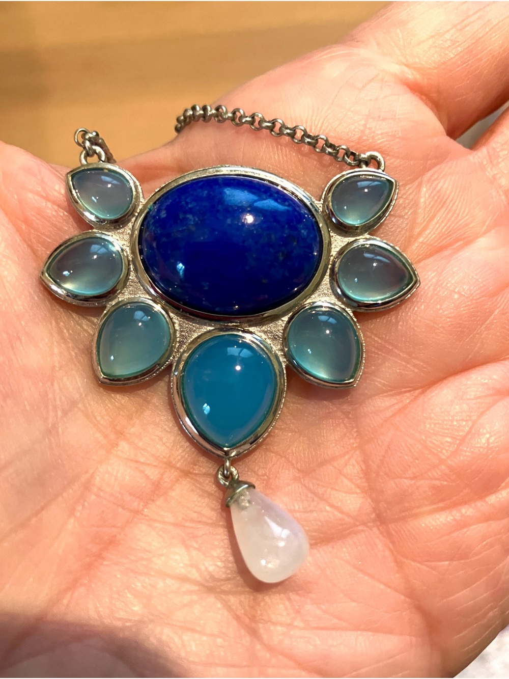 Blue Multi-Stone Teardrop Necklace - Women's Jewelry